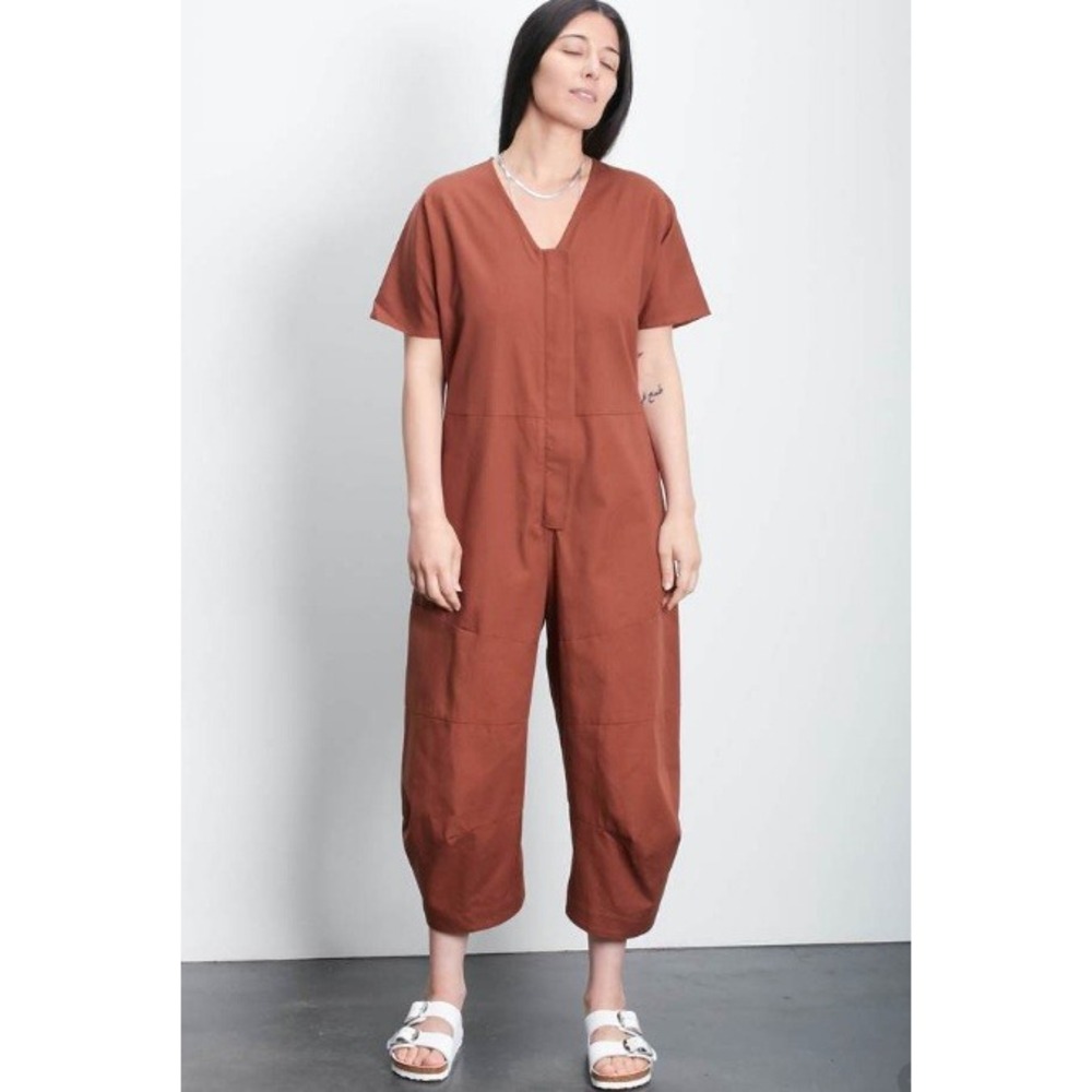 ROUCHA Jumpsuit Womens Size B Medium Orange Brown Jon Wide Leg Zip Minimalist